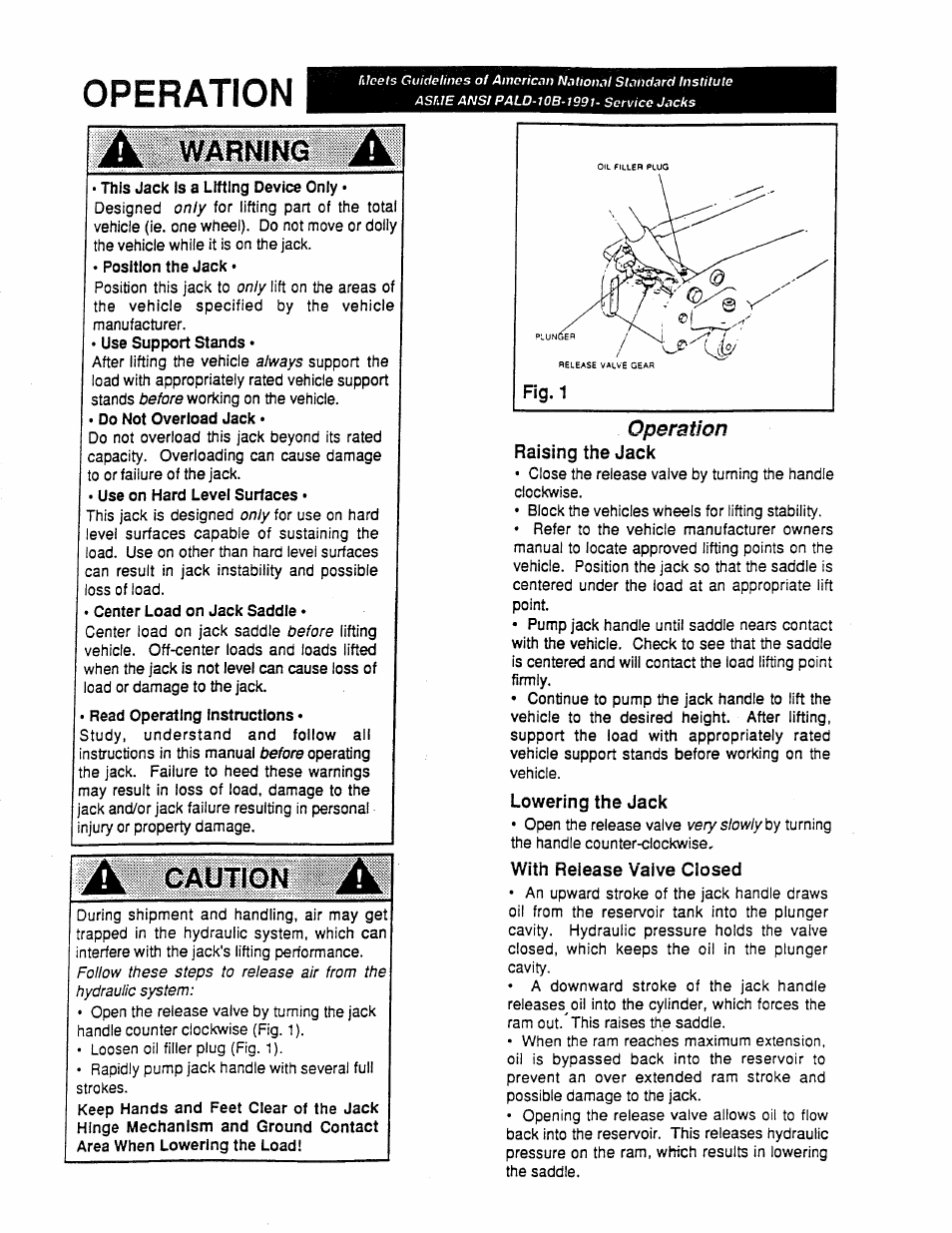 Warning a, Operation, Warning | Caution | Sears 875.501152 User Manual | Page 2 / 4