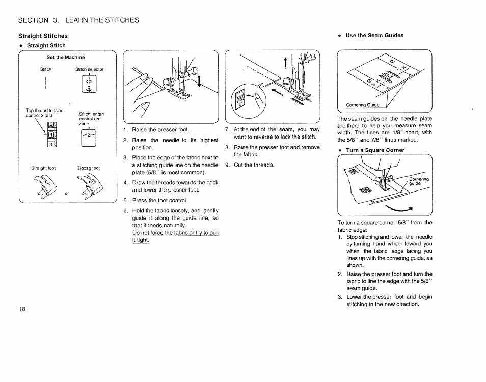 Straight stitches • straight stitch, 9 use the seam guides | Sears 385.12514 User Manual | Page 20 / 45