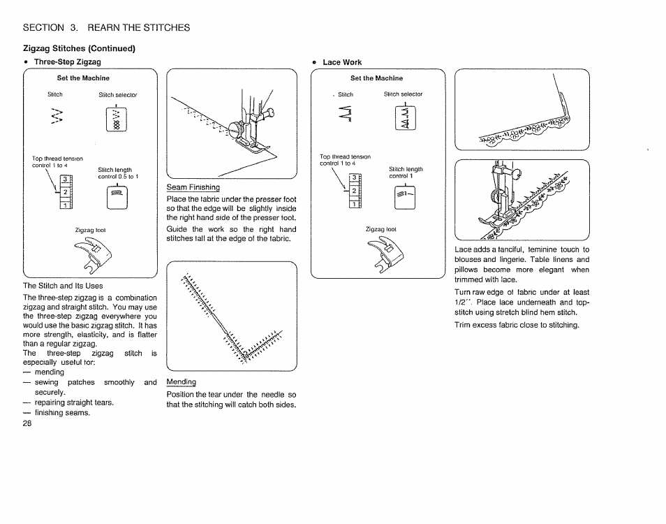 Zigzag stitches (continued) • three-step zigzag | Sears 385.12514 User Manual | Page 30 / 45