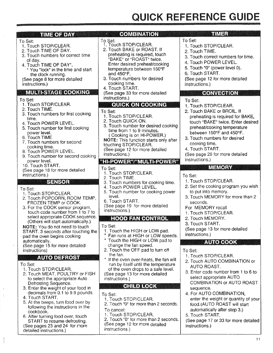 Quick reference guide | Sears 89950 User Manual | Page 11 / 43