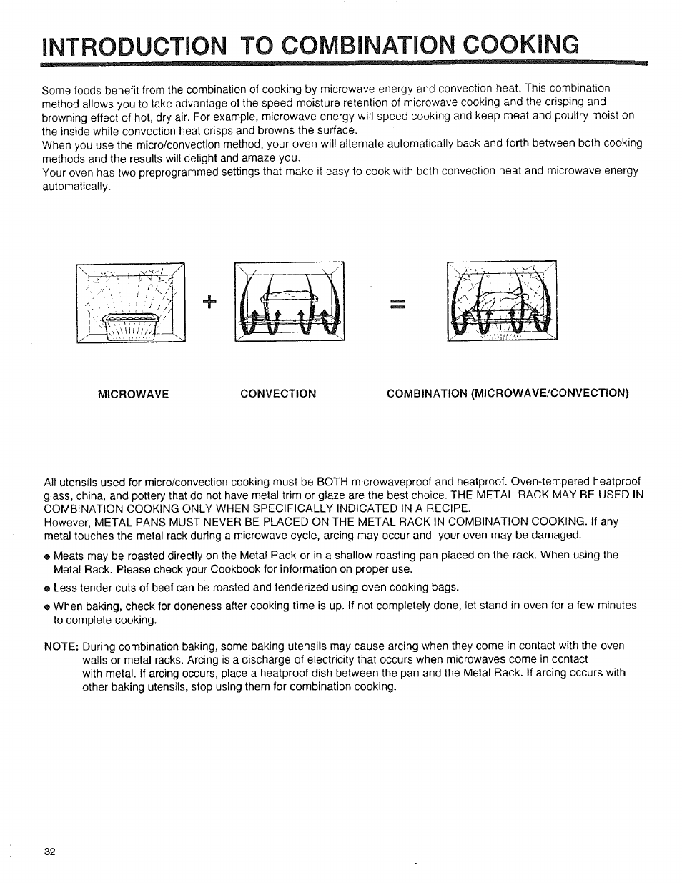 Microwave, Convection, Combination (microwave/convection) | Introduction to combination cooking | Sears 89950 User Manual | Page 32 / 43
