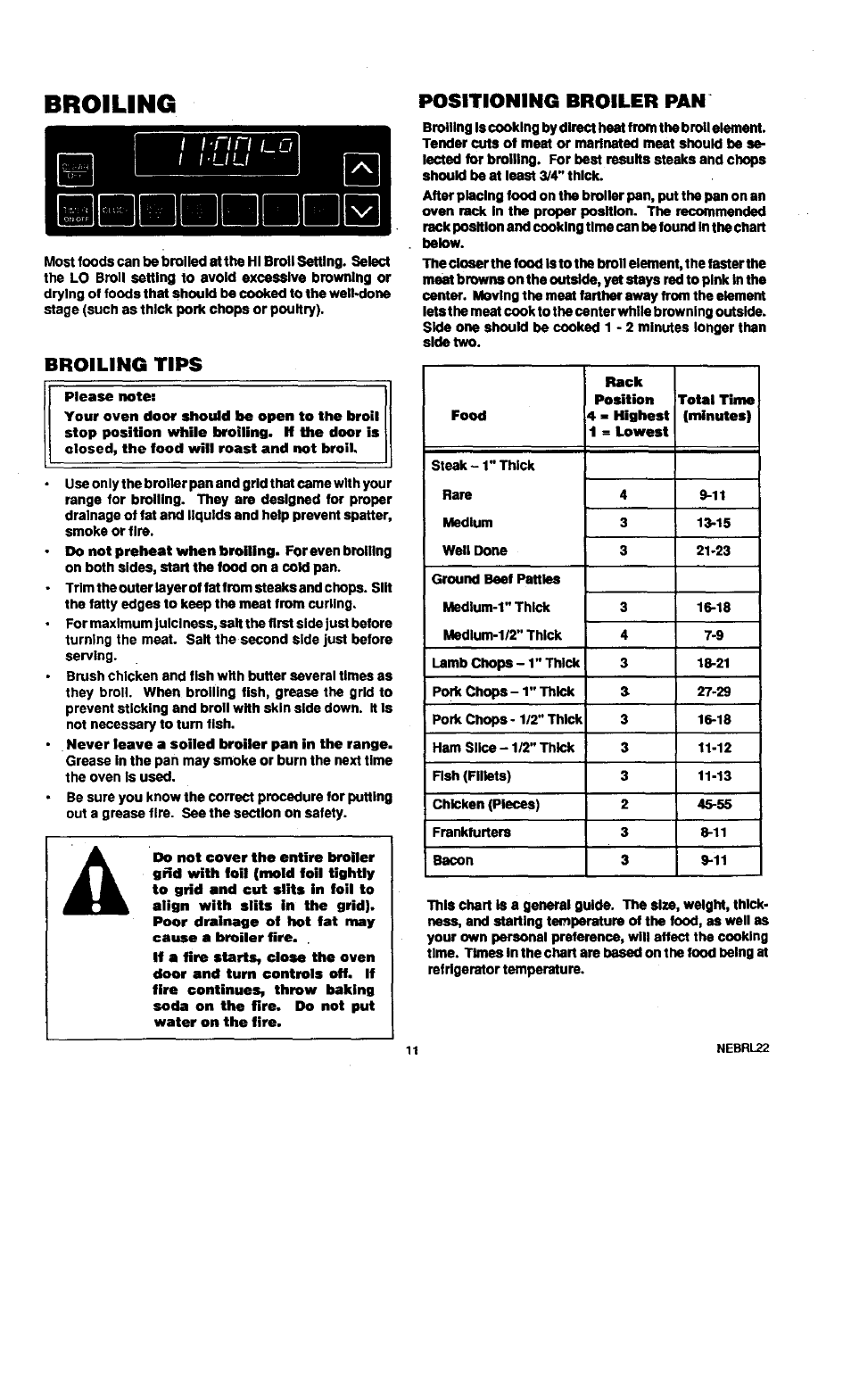 Broiling tips, Positioning broiler pan, Broiling | Sears KENMORE 45520 User Manual | Page 12 / 24