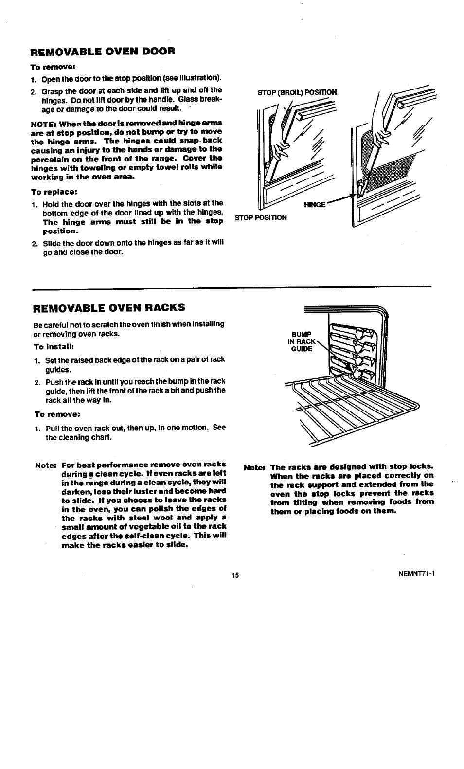 Removable oven racks, Removable oven door | Sears KENMORE 45520 User Manual | Page 16 / 24