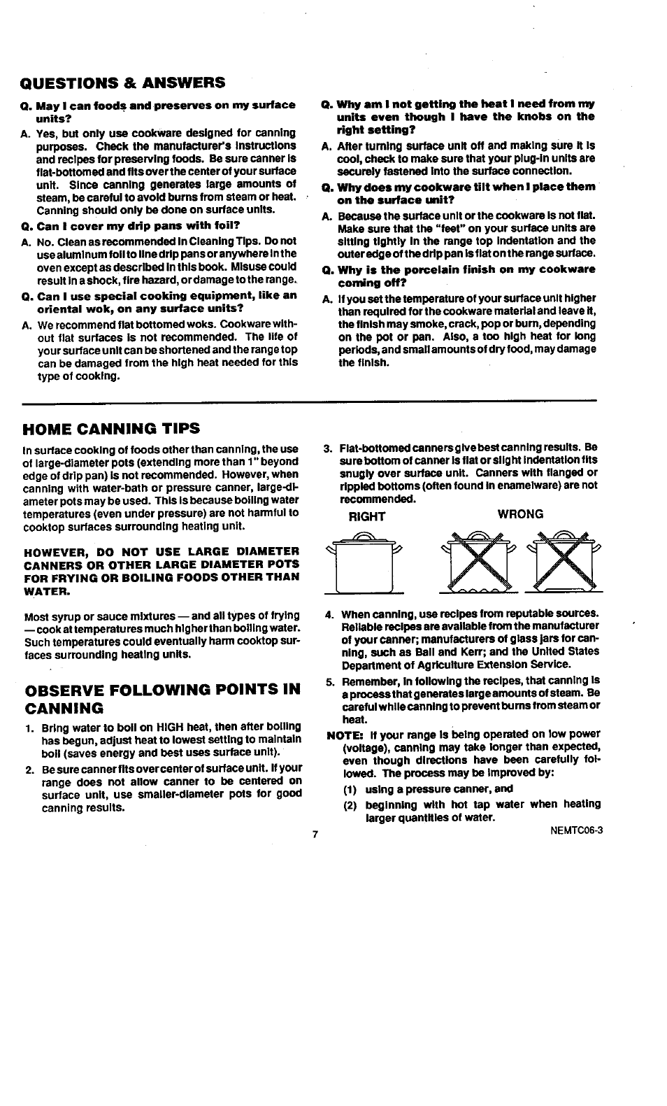 Questions & answers, Home canning tips, Observe following points in canning | Sears KENMORE 45520 User Manual | Page 8 / 24