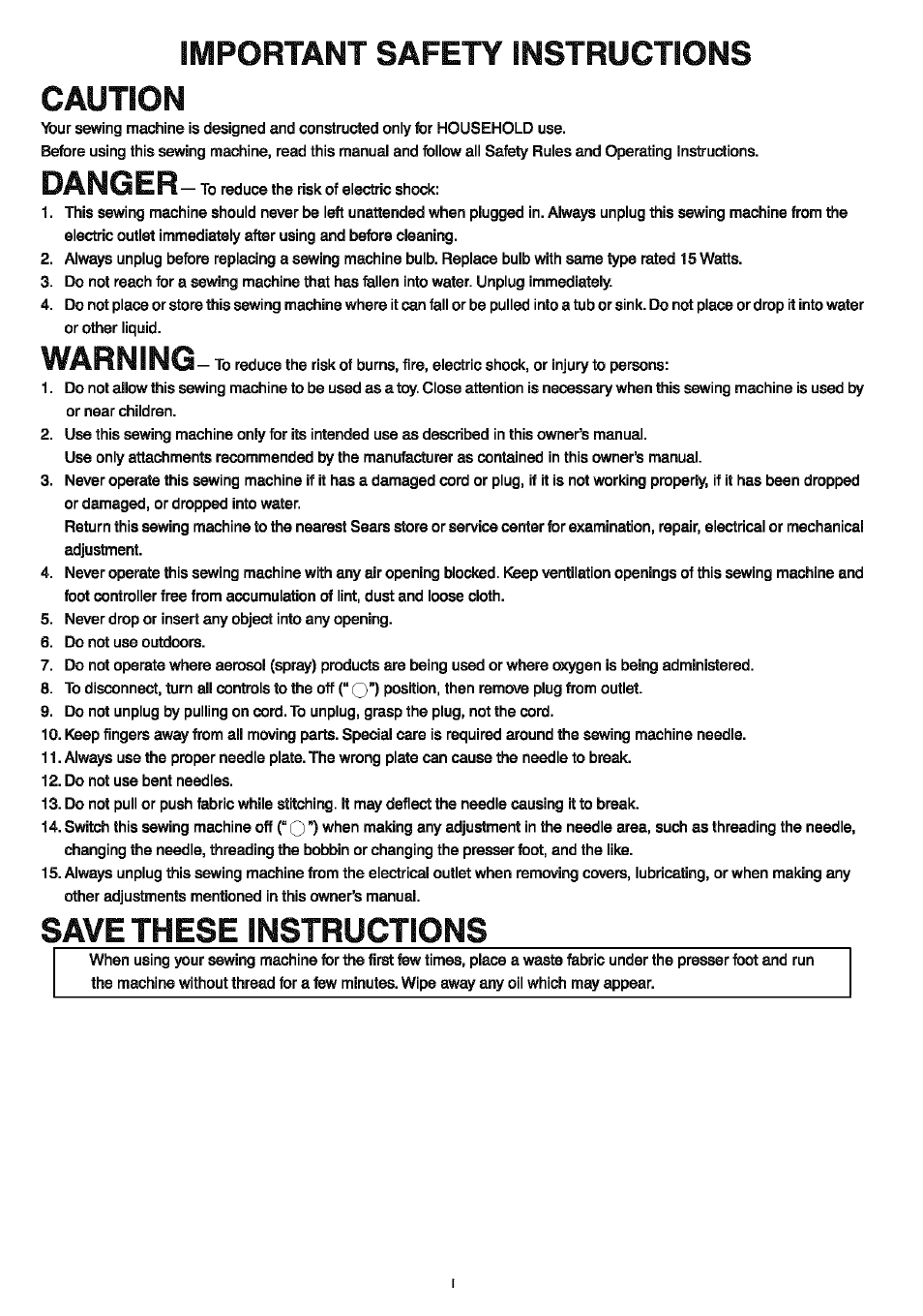 Important safety instructions, Caution, Save these instructions | Important safety instructions caution, Danger, Warning | Sears 385.4052LX200 User Manual | Page 2 / 79