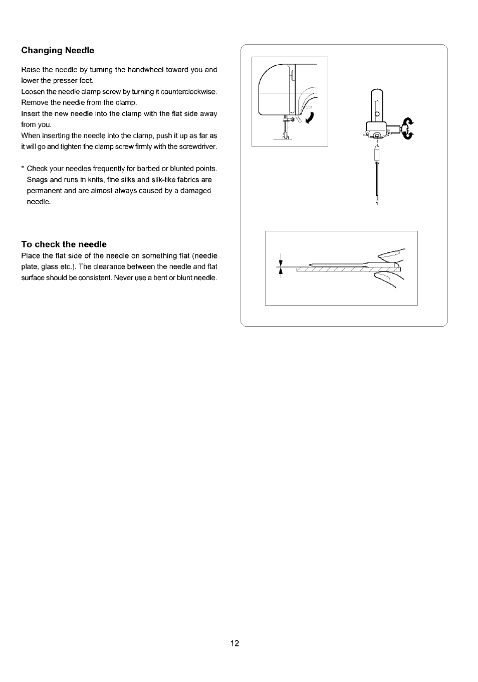 Changing needle, To check the needle | Sears 385.4052LX200 User Manual | Page 20 / 79