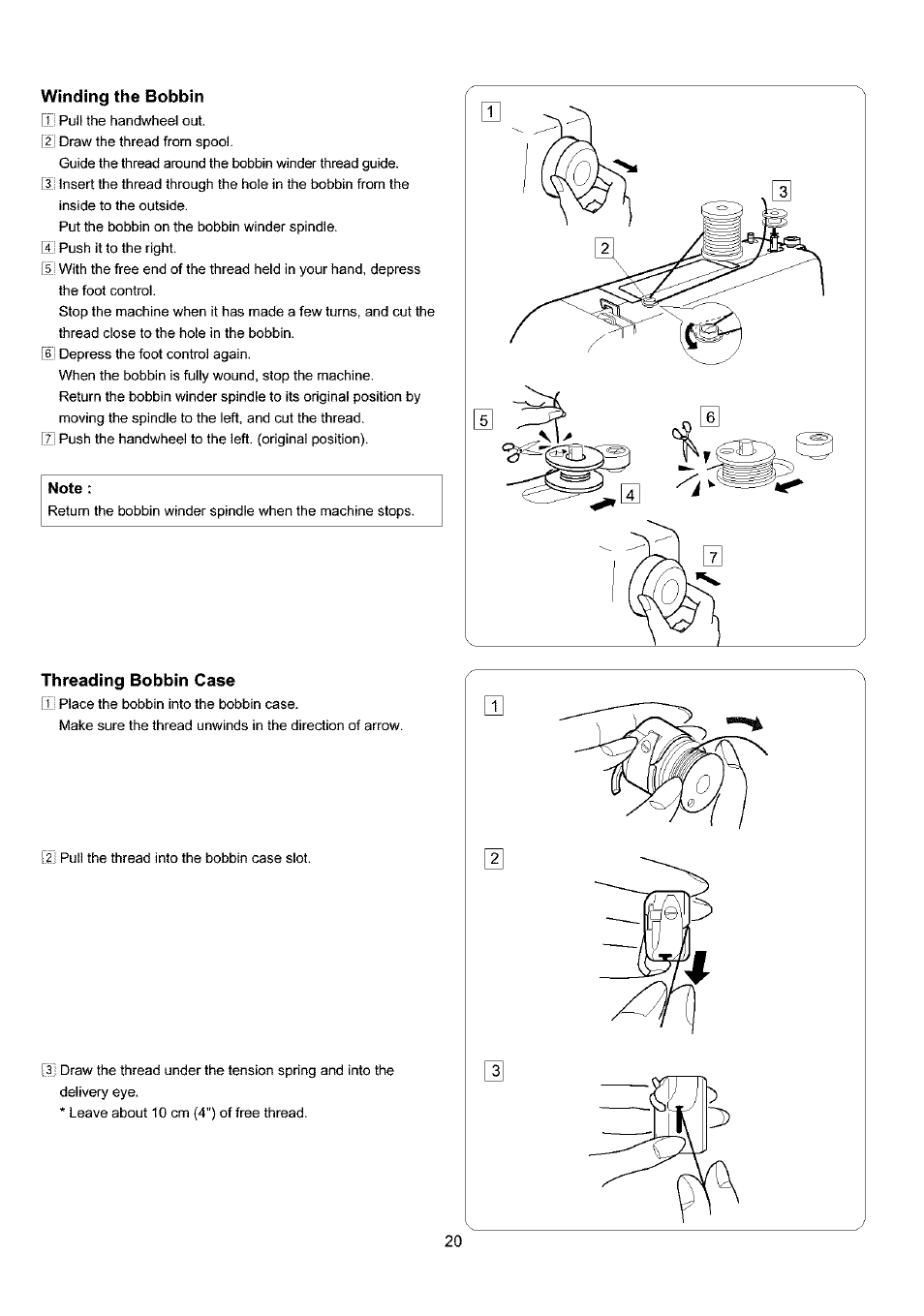 Winding the bobbin, Threading bobbin case | Sears 385.4052LX200 User Manual | Page 28 / 79