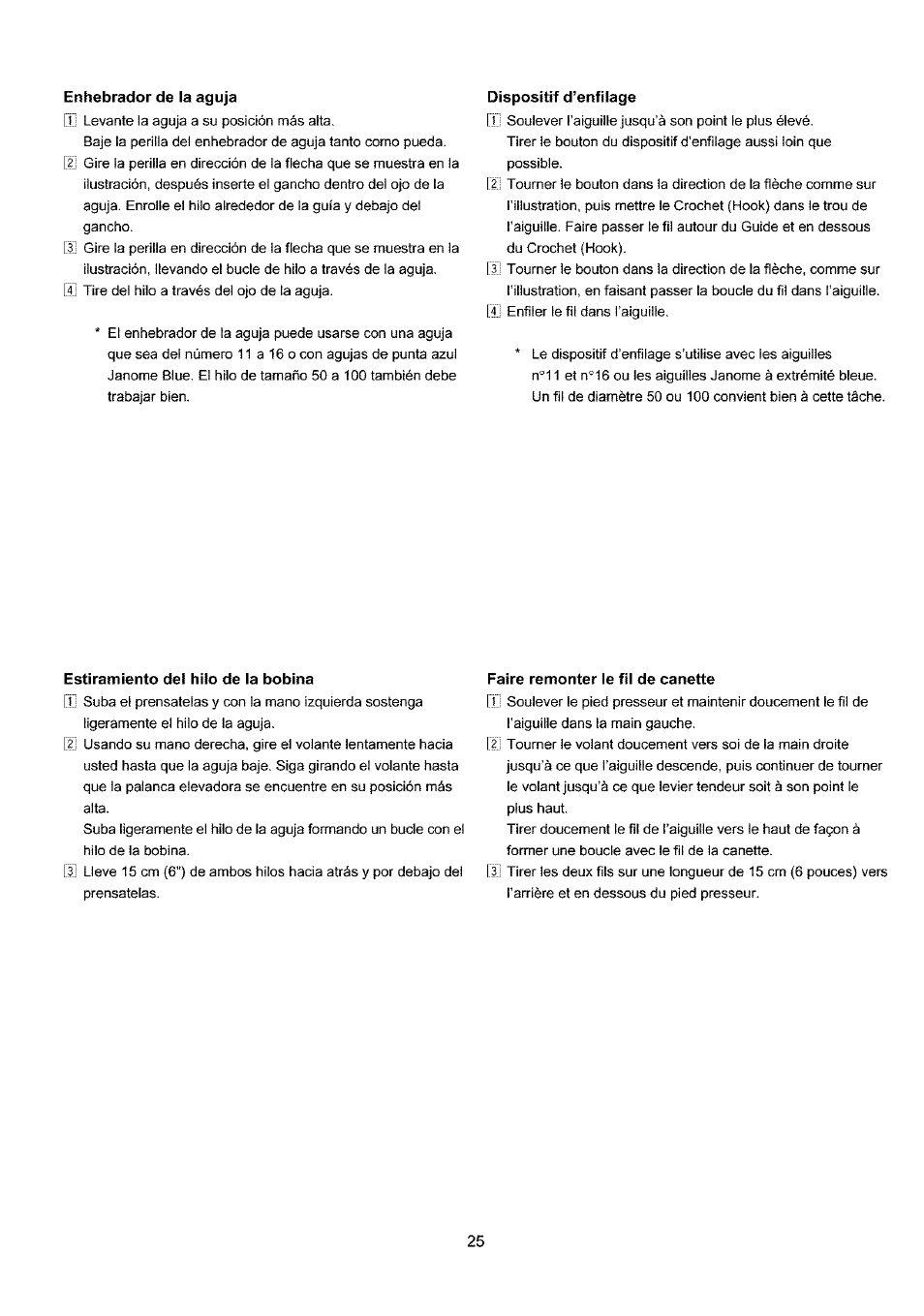Enhebrador de la aguja, Dispositif d’enfiiage, Estiramiento del hilo de la bobina | Faire remonter ie fii de canette, Estiramiento dei hilo de la bobina, Dispositif d’enfilage, Faire remonter le fil de canette | Sears 385.4052LX200 User Manual | Page 33 / 79