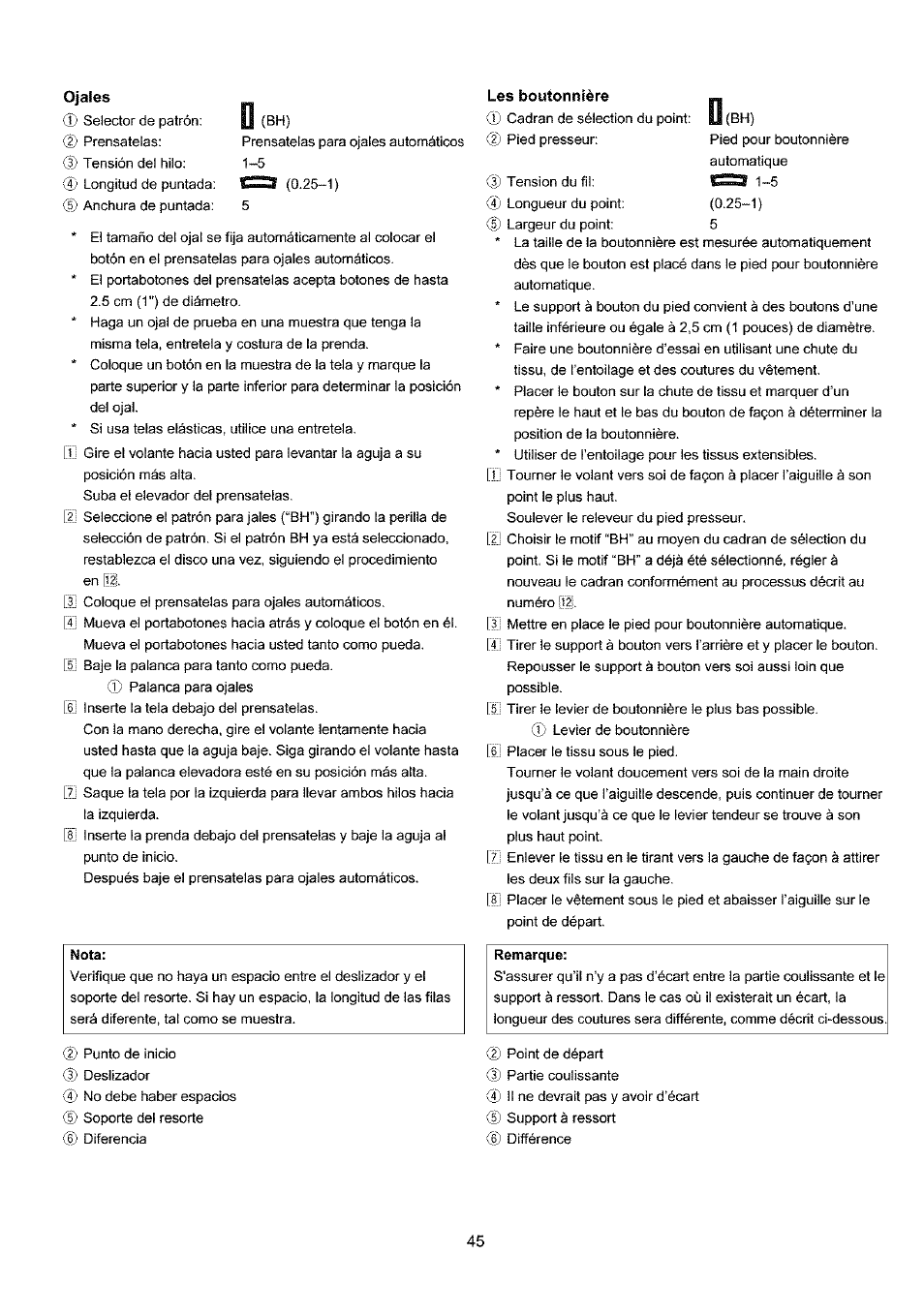 Les boutonnière, Ojales | Sears 385.4052LX200 User Manual | Page 53 / 79