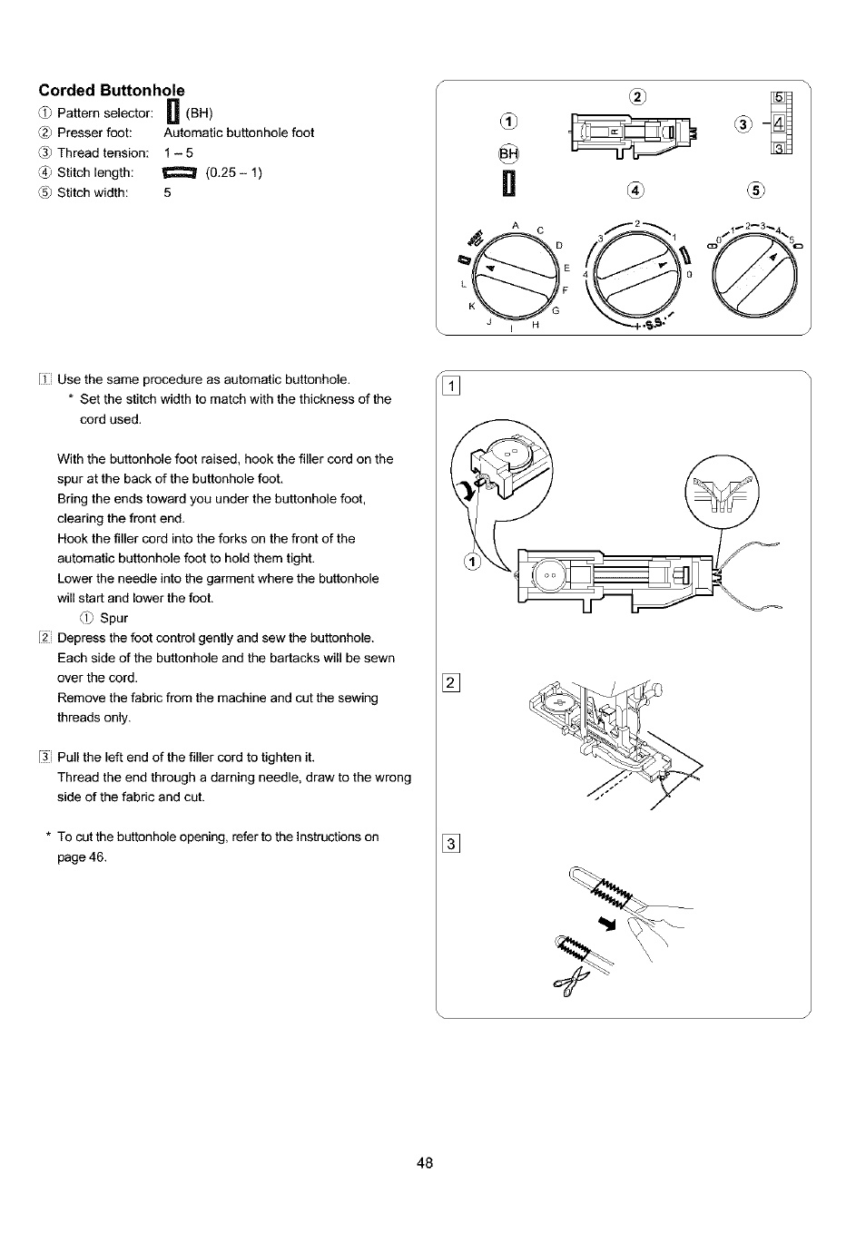 Corded buttonhole | Sears 385.4052LX200 User Manual | Page 56 / 79