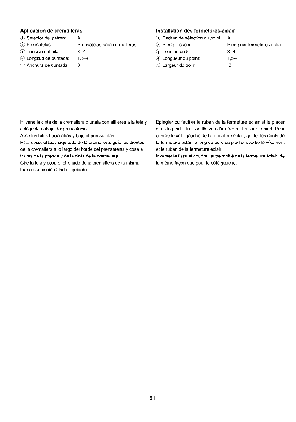 Aplicación de cremalleras, Installation des fermetures-éclair | Sears 385.4052LX200 User Manual | Page 59 / 79