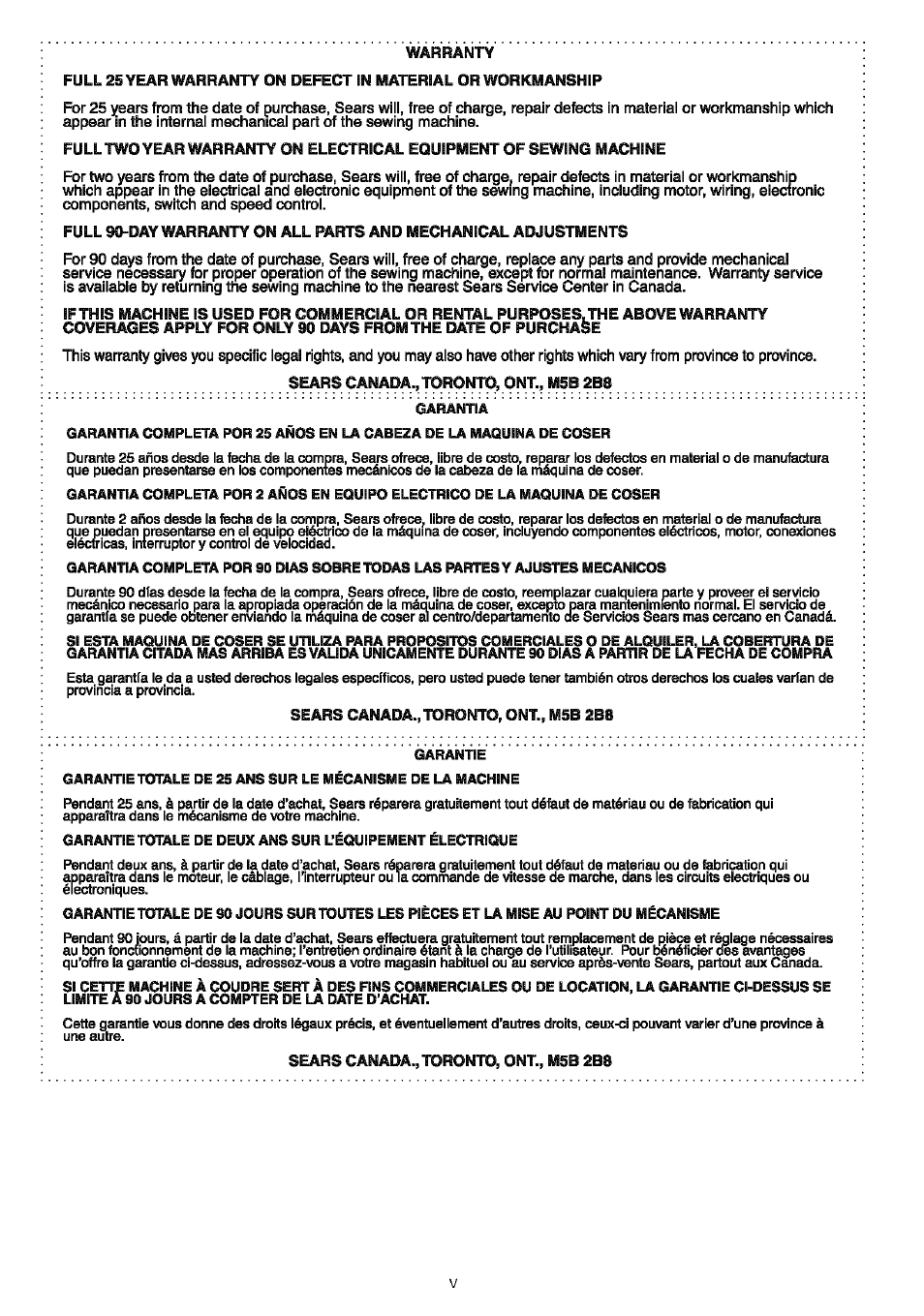S^rs canada.,totonto, ont., msb 2b8, Sears canada.,toronto, ont., msb 2b8 | Sears 385.4052LX200 User Manual | Page 6 / 79