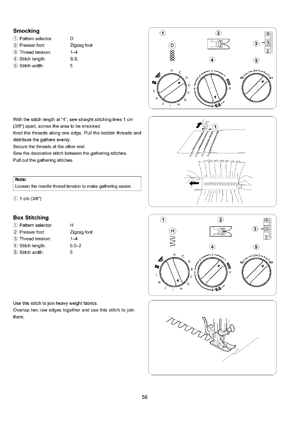 Smocking, Box stitching | Sears 385.4052LX200 User Manual | Page 64 / 79