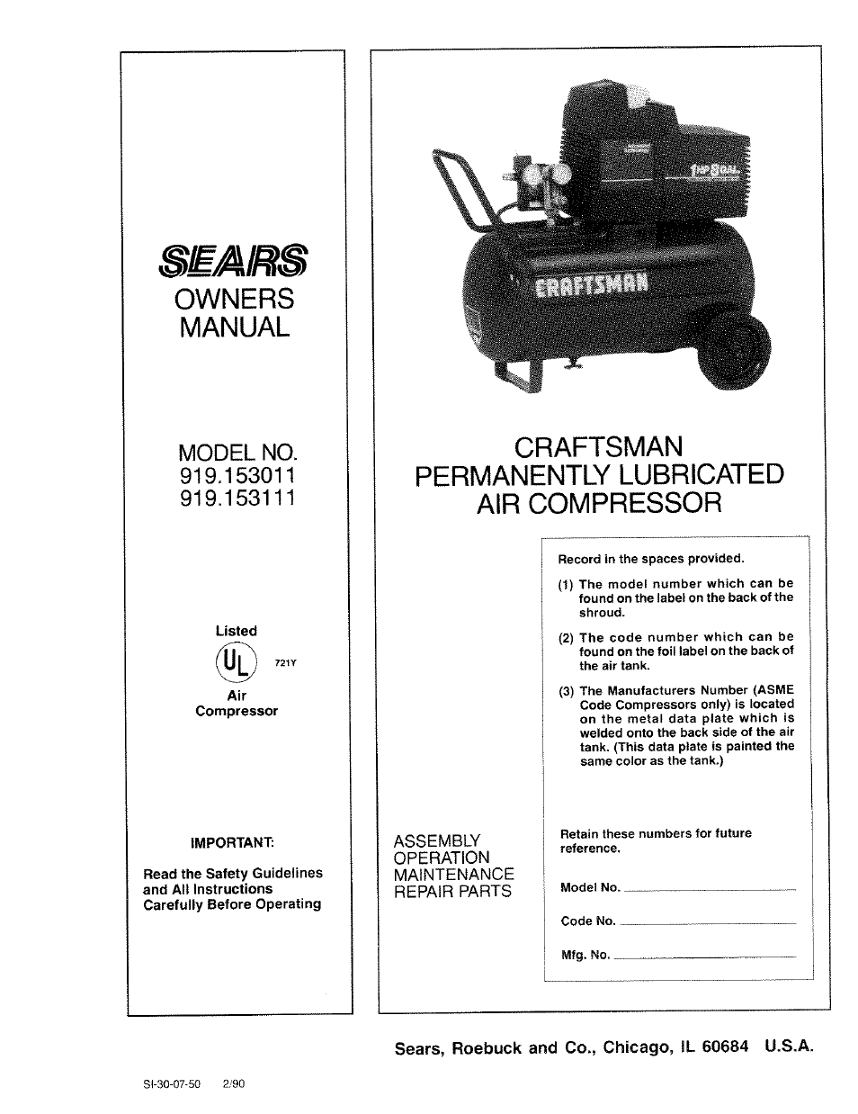 Sears Craftsman 919.153111 User Manual | 16 pages
