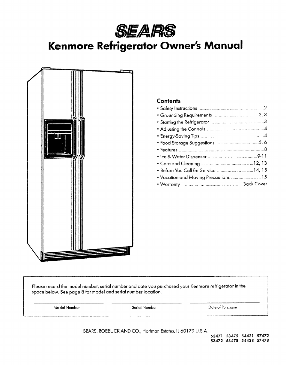 Sears KENMORE 53475 User Manual | 16 pages