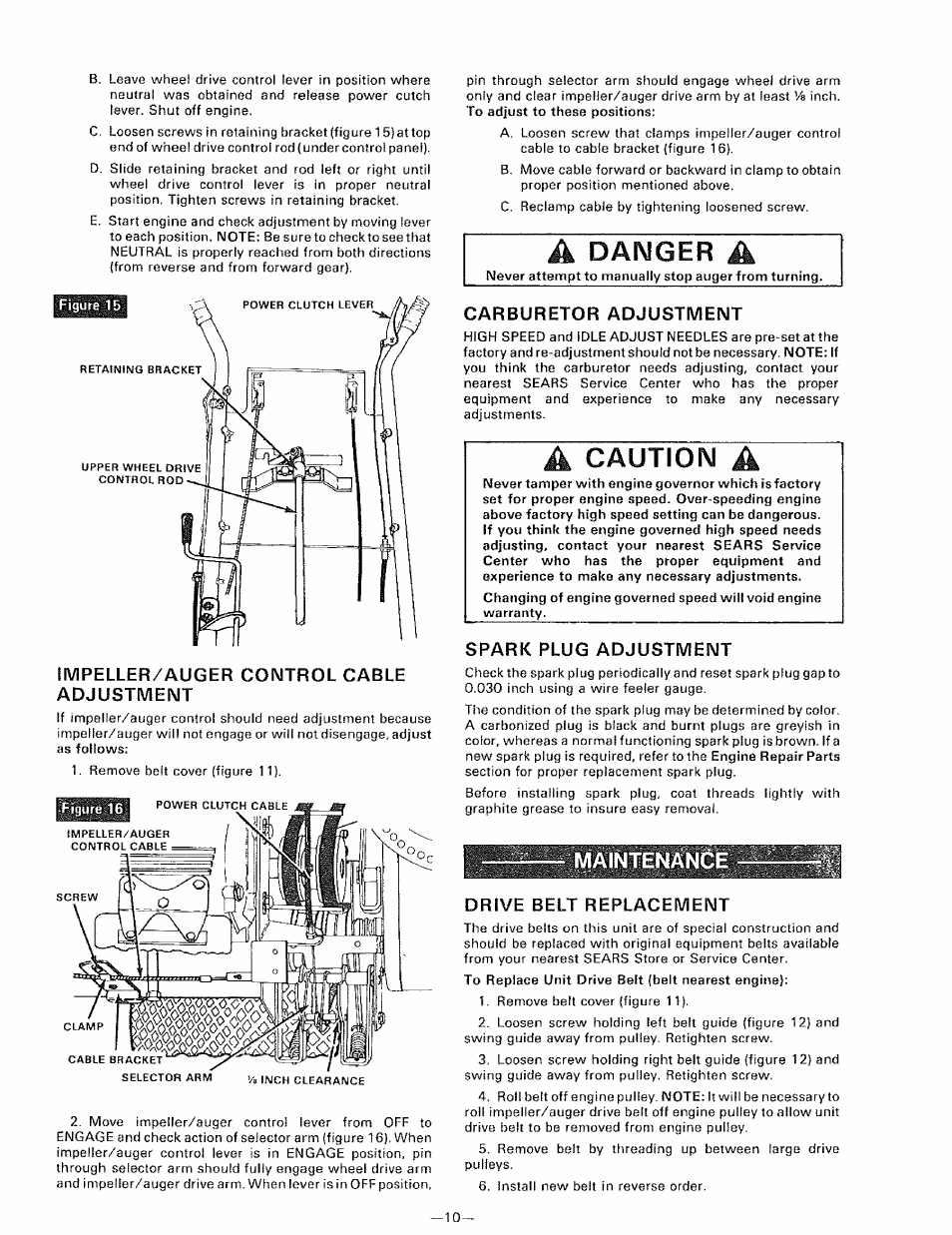 Maintenance, A danger a, Caution | Sears 536.9183 User Manual | Page 10 / 28