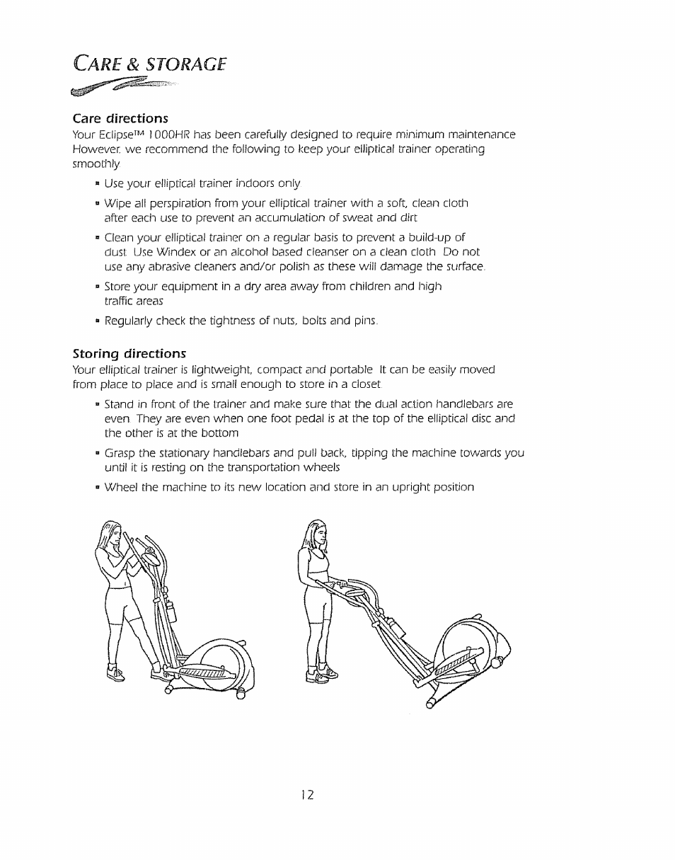 Care & storage | Sears Eclipse 1000HR User Manual | Page 13 / 26