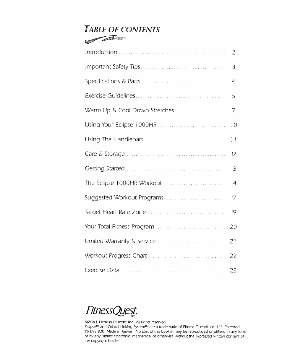 Sears Eclipse 1000HR User Manual | Page 2 / 26