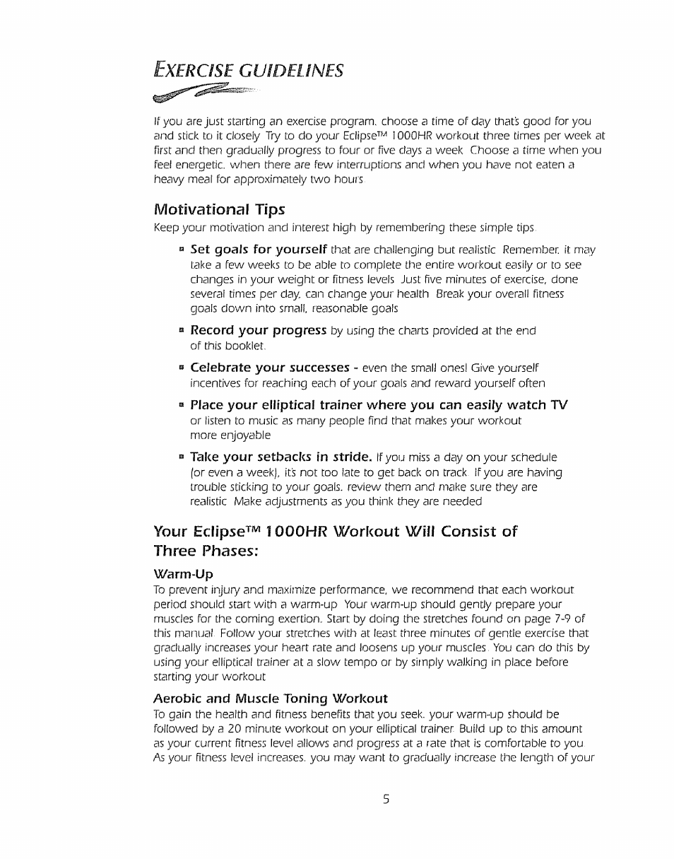 Exercise guidelines | Sears Eclipse 1000HR User Manual | Page 6 / 26