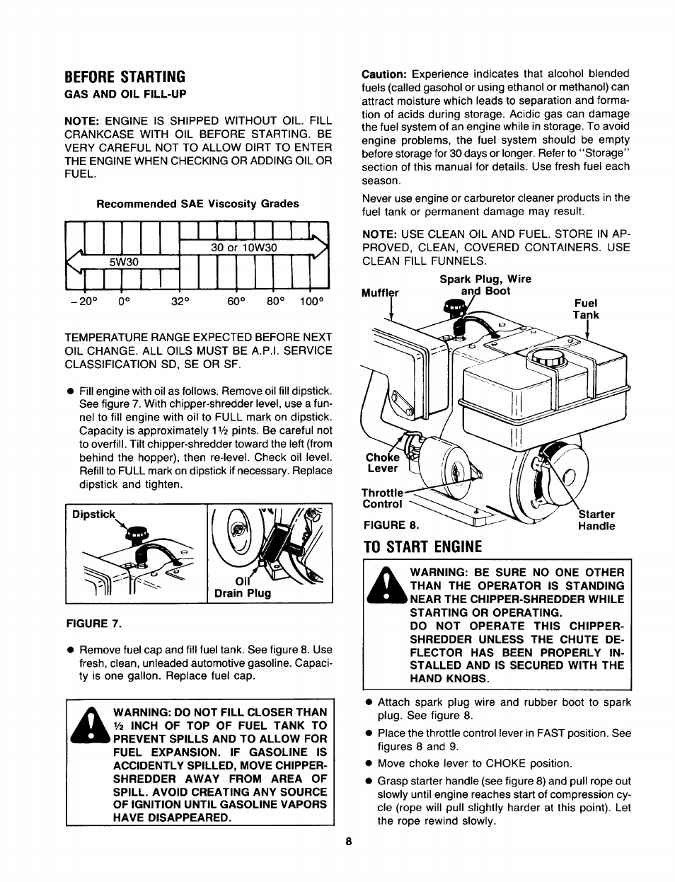 Before starting, To start engine | Sears 770-7387F 247.78089 User Manual | Page 8 / 24