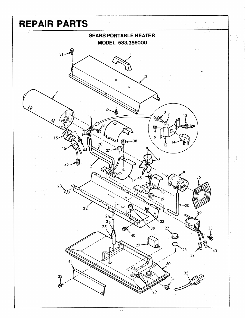 Repair parts | Sears 583.356 User Manual | Page 12 / 16
