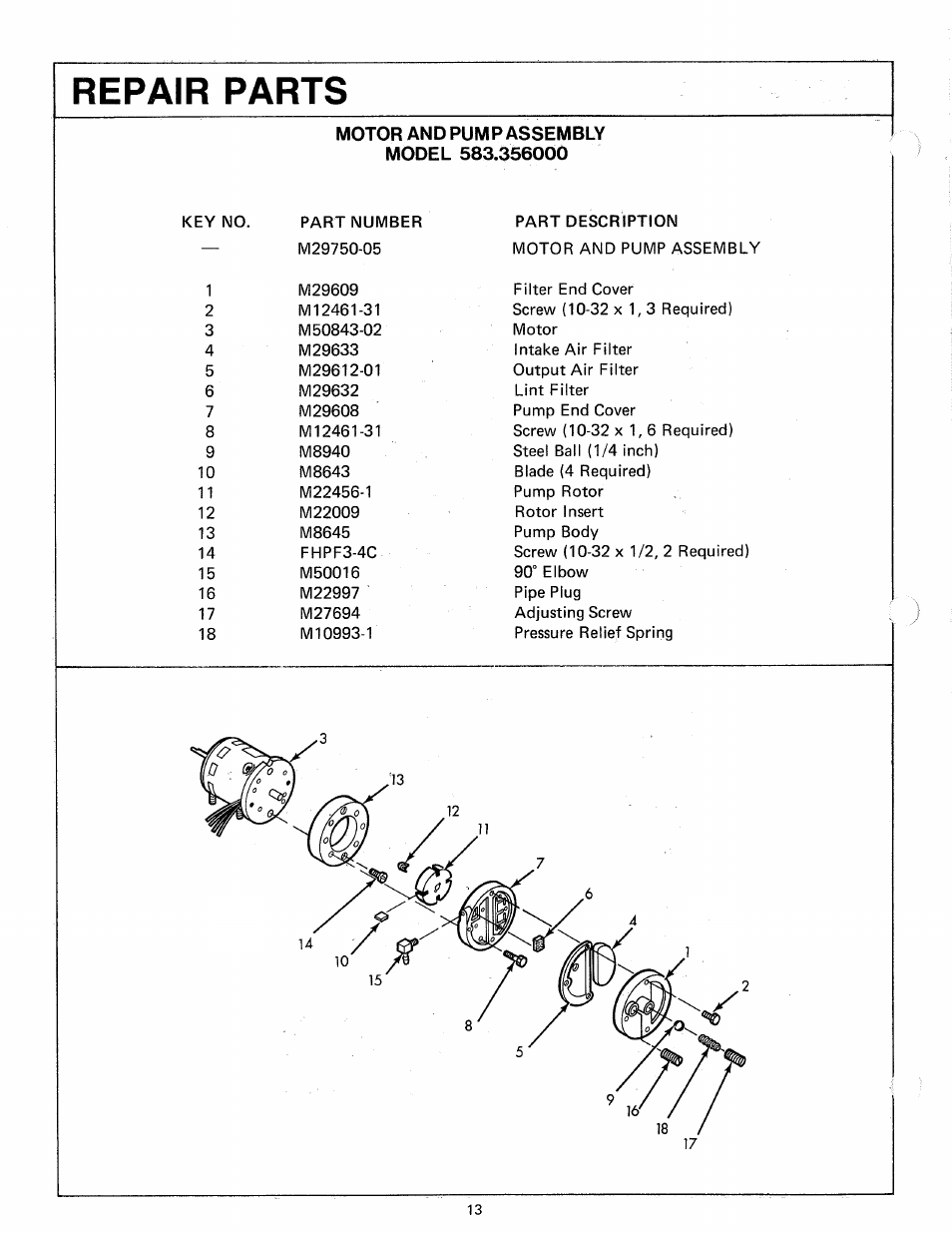 Repair parts | Sears 583.356 User Manual | Page 14 / 16