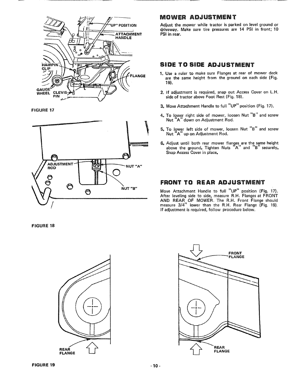 Moweb adjusfjiemt, Sipe to side hojustmeilt, Frqwt to bear adjiustmlwt | Sears 917.25591 User Manual | Page 10 / 48