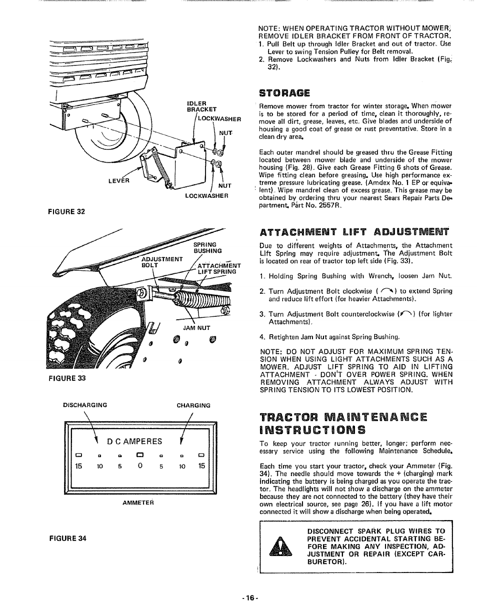 Sfohaoe, Atmchme^t lift adjostmew, Msimucimms | Tractor maimtewawce | Sears 917.25591 User Manual | Page 16 / 48