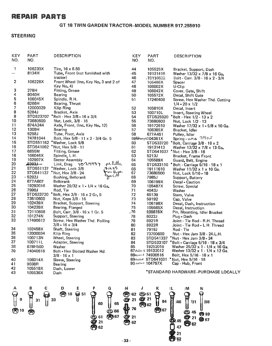 F " t, Repair parts | Sears 917.25591 User Manual | Page 33 / 48