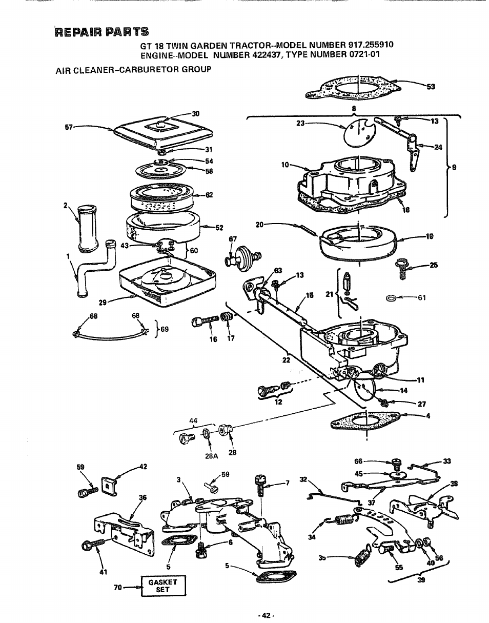 Repair parts | Sears 917.25591 User Manual | Page 42 / 48