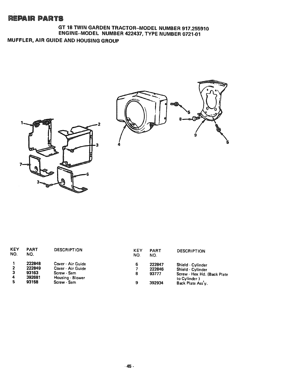 Parts | Sears 917.25591 User Manual | Page 45 / 48