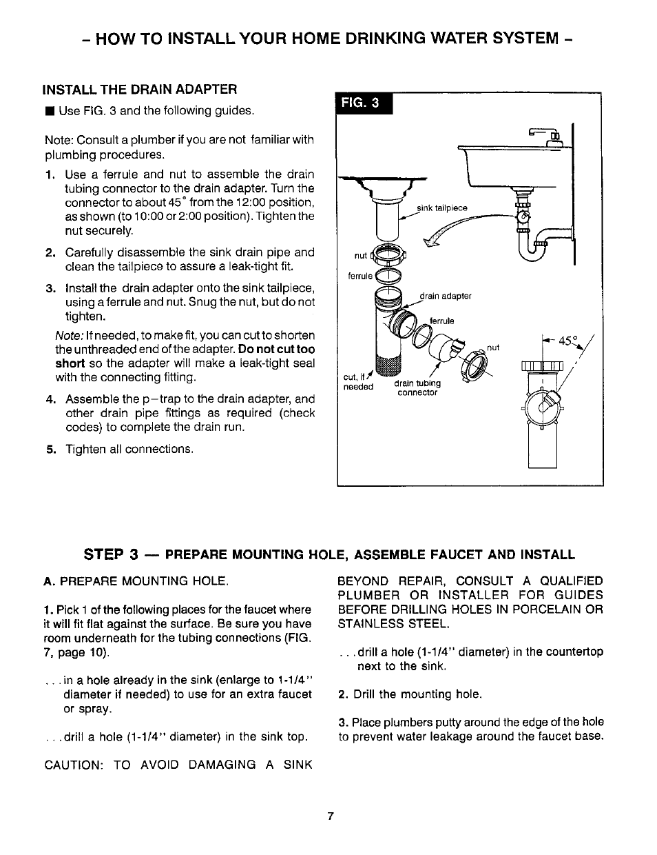 Install the drain adapter, How to install your home drinking water system, Step 3 | Sears WaterWorks RO 2000 User Manual | Page 7 / 20