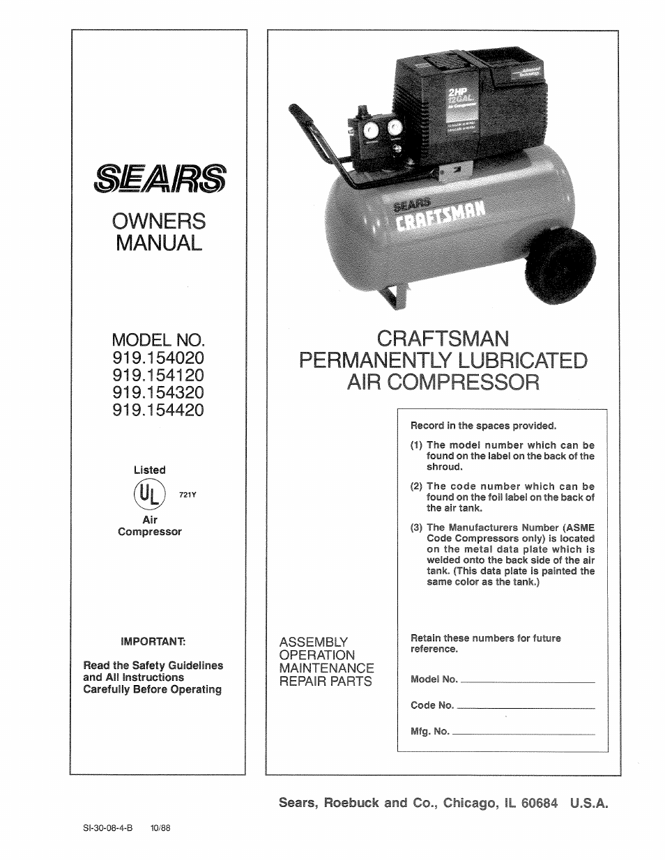 Sears Craftsman 919.154320 User Manual | 16 pages