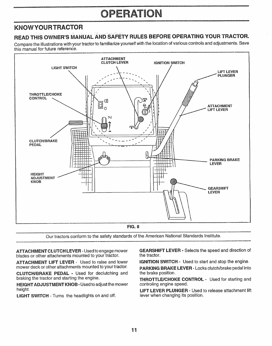 Knowyourtractor, Operation | Sears 917.257552 User Manual | Page 11 / 56