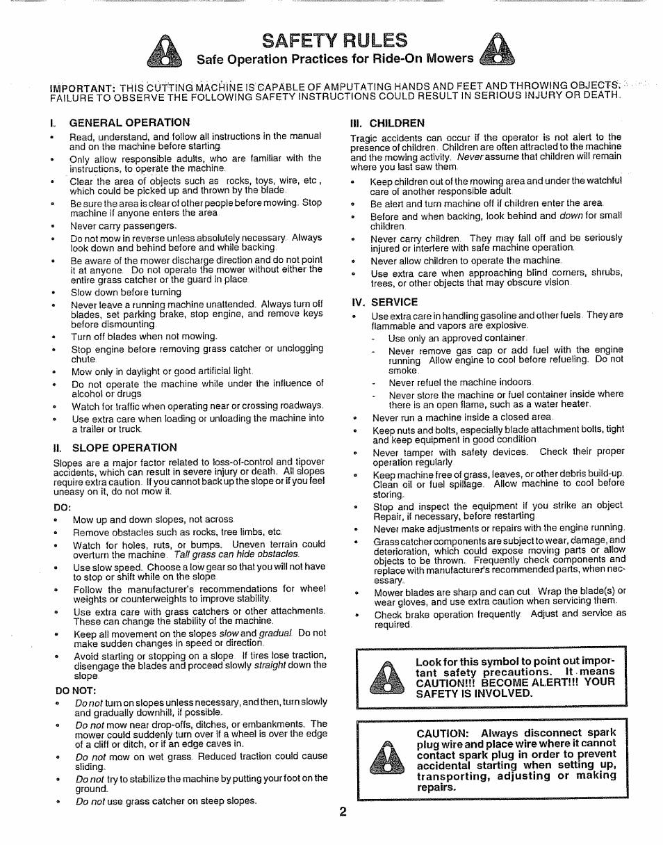 Safe operation practices for ride-on mowers, Safety rules | Sears 917.257552 User Manual | Page 2 / 56