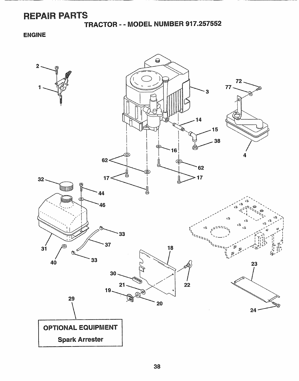 Repair parts | Sears 917.257552 User Manual | Page 38 / 56