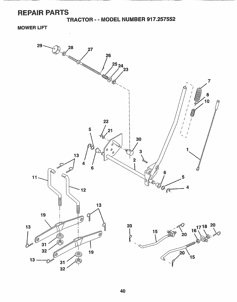Repair parts | Sears 917.257552 User Manual | Page 40 / 56
