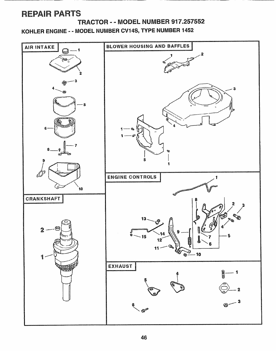 Repair parts | Sears 917.257552 User Manual | Page 46 / 56