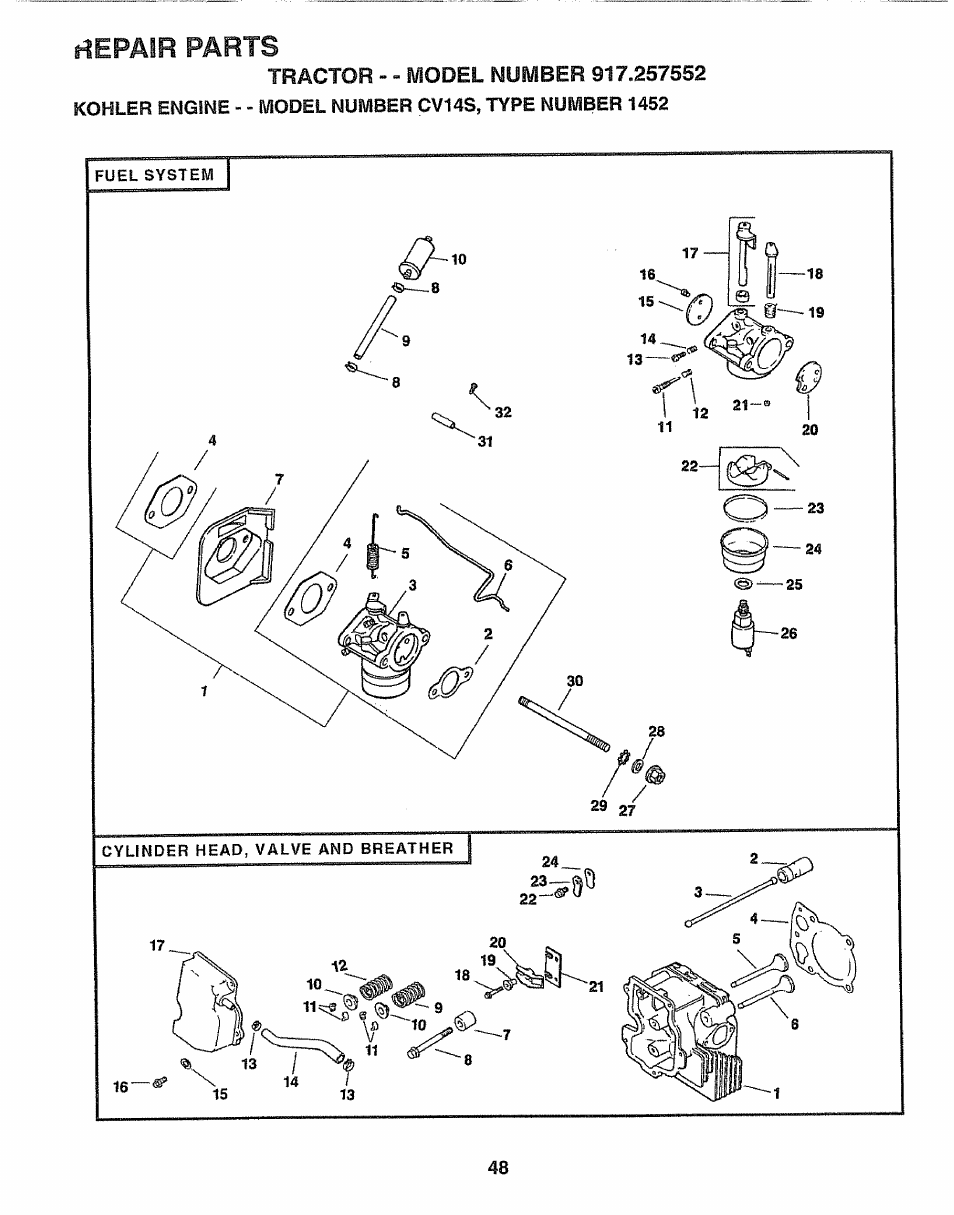Repair parts | Sears 917.257552 User Manual | Page 48 / 56