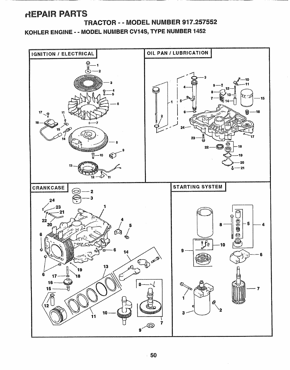 Rtepair parts | Sears 917.257552 User Manual | Page 50 / 56