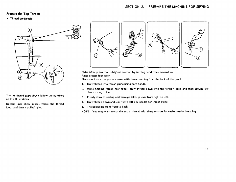 Prepare the top thread • thread the needle | Sears KENMORE 385. 12708 User Manual | Page 12 / 45