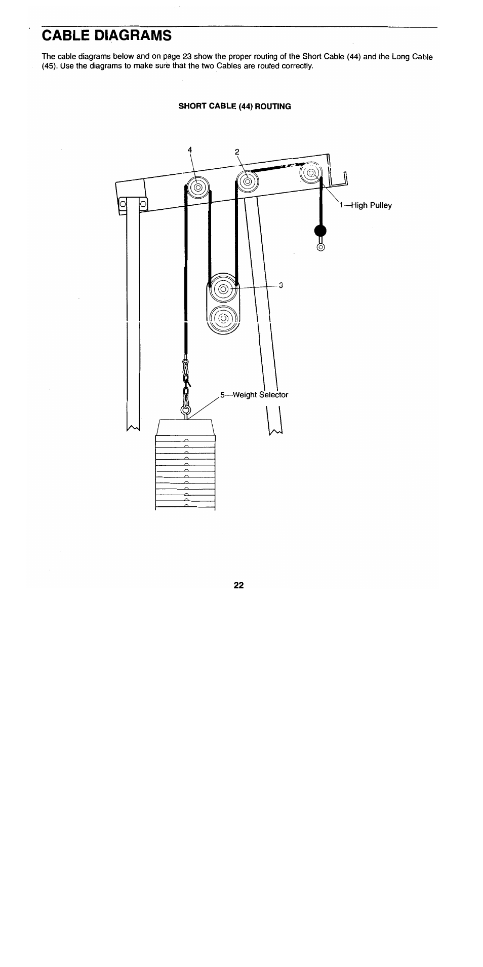 Cable diagrams, Short cable (44) routing | Sears 300 User Manual | Page 22 / 31