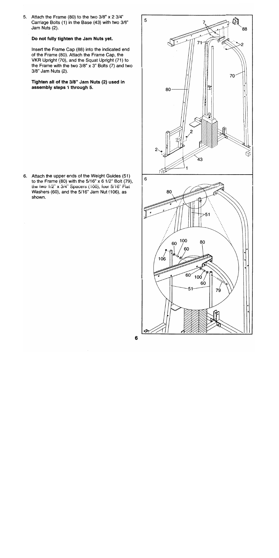 Do not fully tighten the jam nuts yet | Sears 300 User Manual | Page 6 / 31