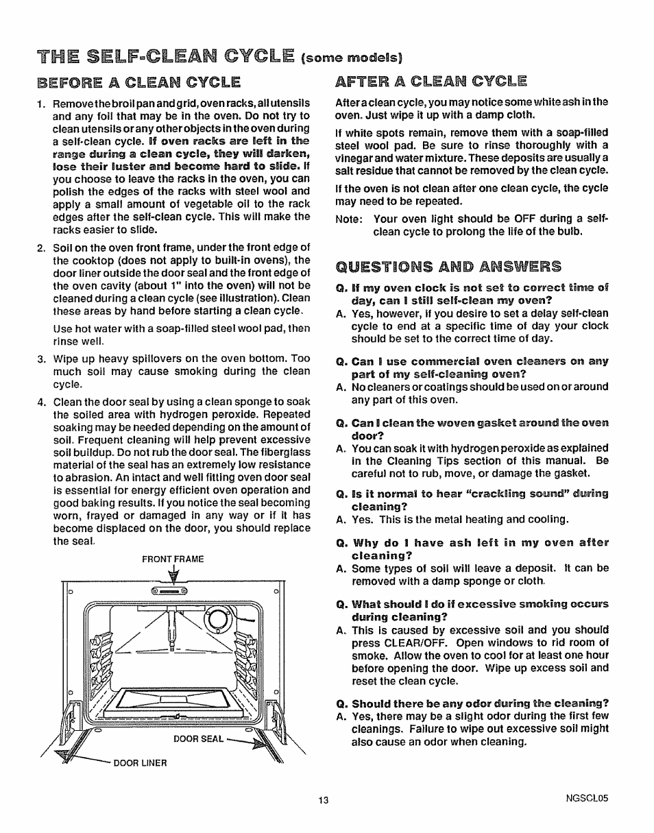 After a cleam cycle, Questions amb answers, Beforl a cleän c¥gle | Sears 36725 User Manual | Page 14 / 24