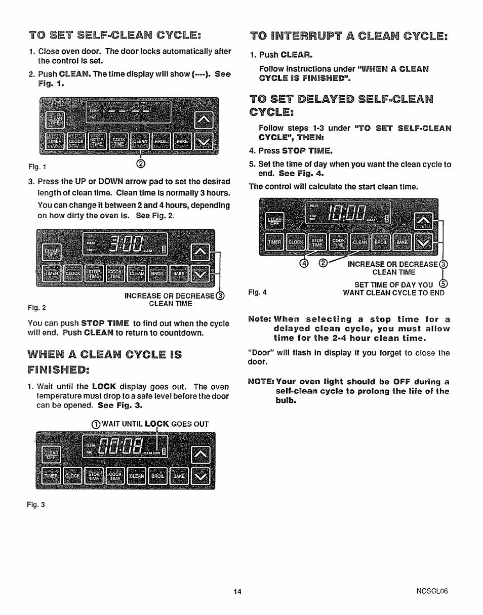 To set self"©leam cyoles, T© intekrypt a ©leaw cycles, When a clean cycle is finisheds | T@ sit belayeb self«clean cycles, Ili-lilu | Sears 36725 User Manual | Page 15 / 24