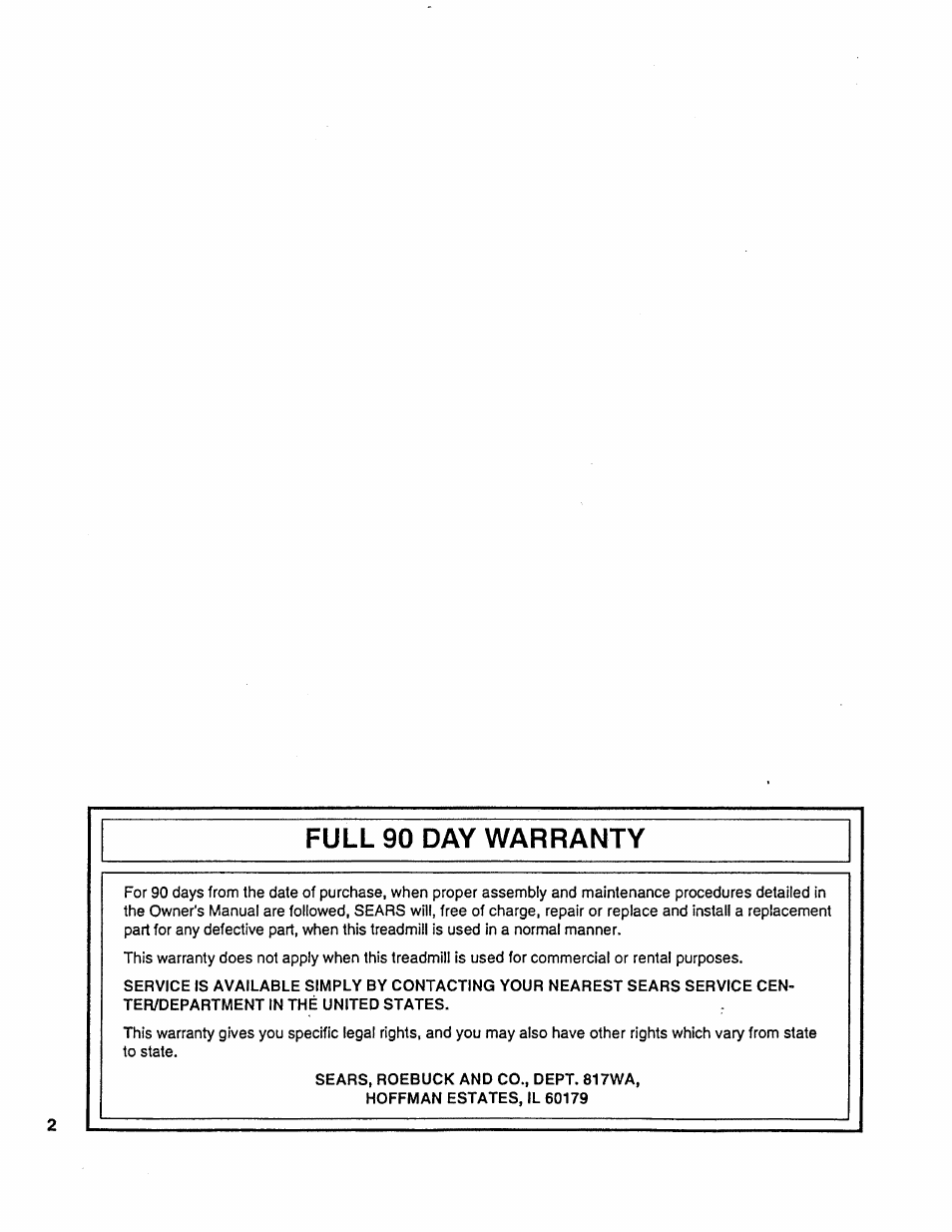 Full 90 day warranty | Sears EXPANSE 1000 831.297451 User Manual | Page 2 / 16