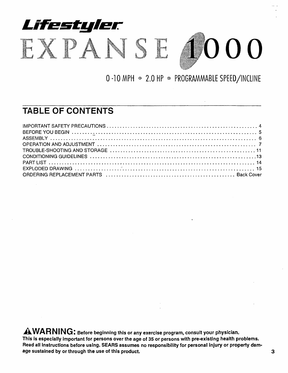 Sears EXPANSE 1000 831.297451 User Manual | Page 3 / 16