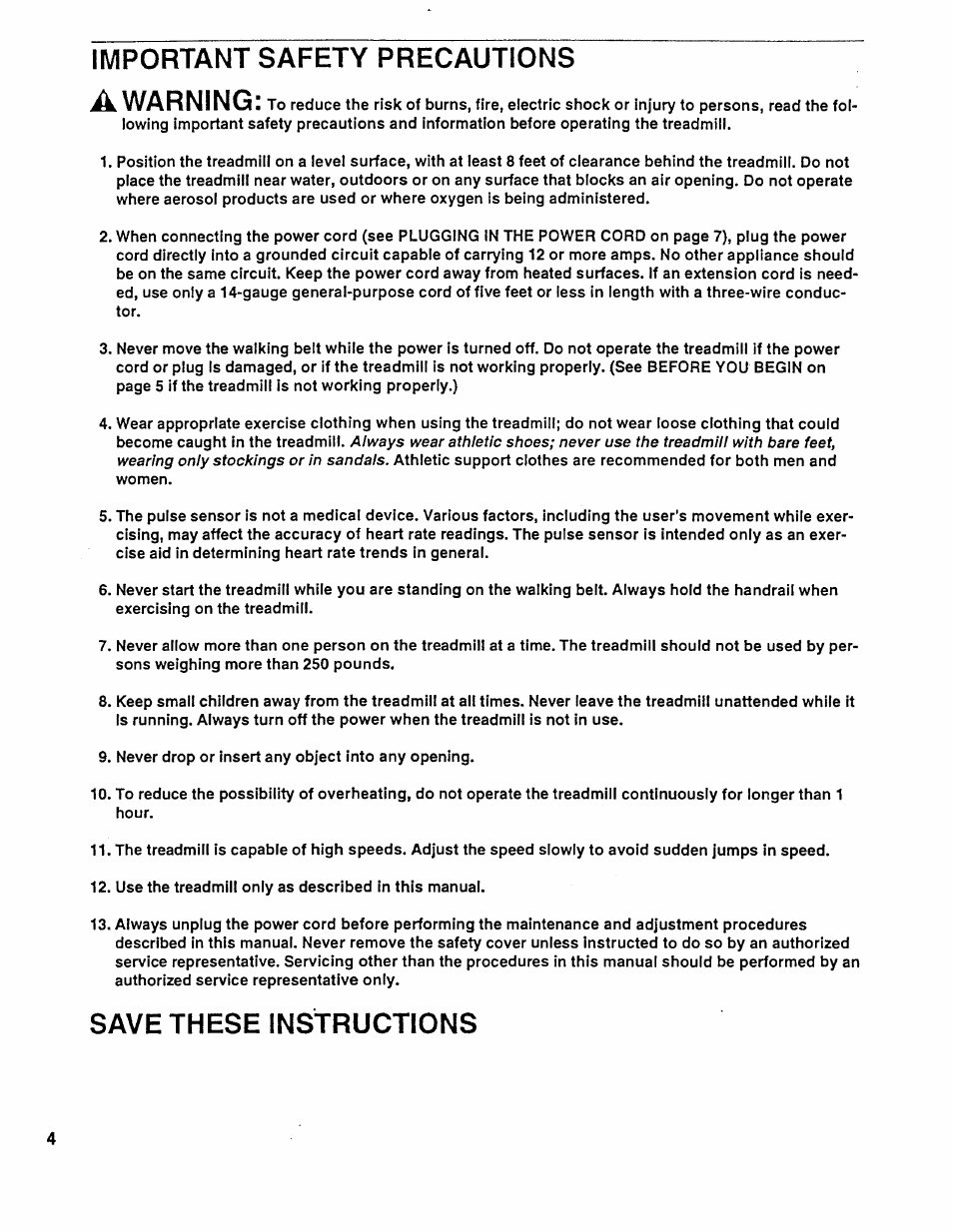 Important safety precautions a warning, Save these instructions | Sears EXPANSE 1000 831.297451 User Manual | Page 4 / 16