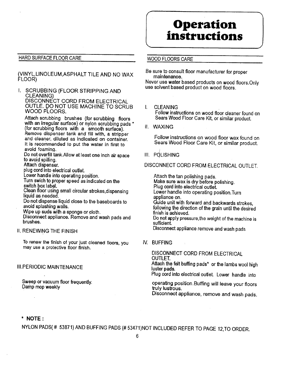 Operation, Instmcrtions, Operation instmcrtions | Sears 680.88973 User Manual | Page 6 / 12