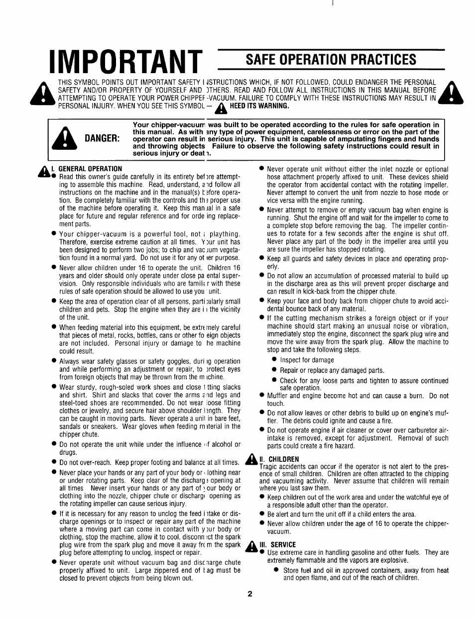 Important, Safe operation practices | Sears 247.79963 User Manual | Page 2 / 52